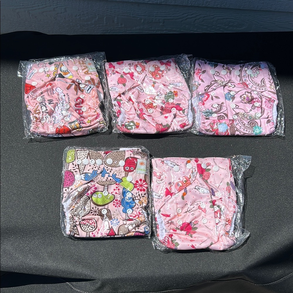 New Washable Reusable Colorful Baby Cloth Diapers Set Pink